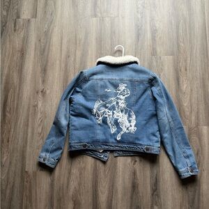 Fleece Lined Denim Jacket with Cowboy Print